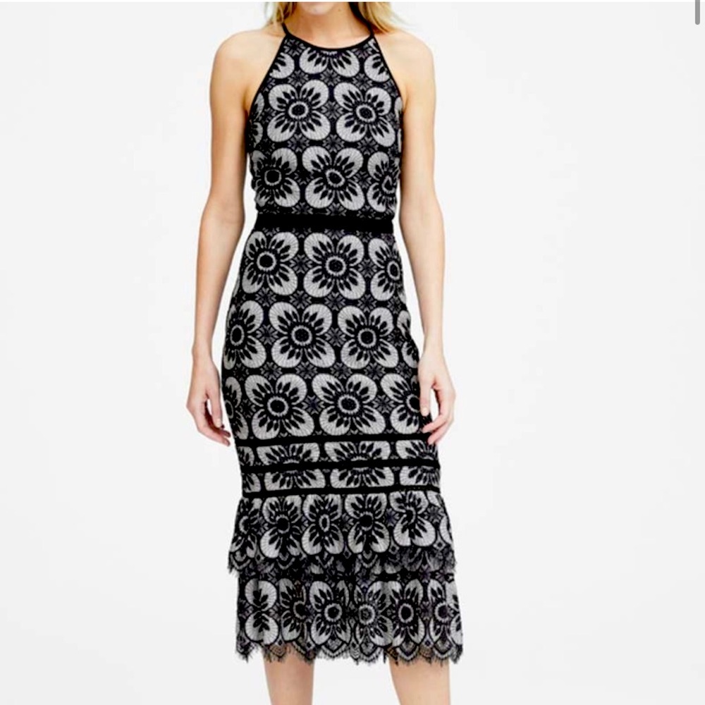 BR Black Lace Halter Midi Dress